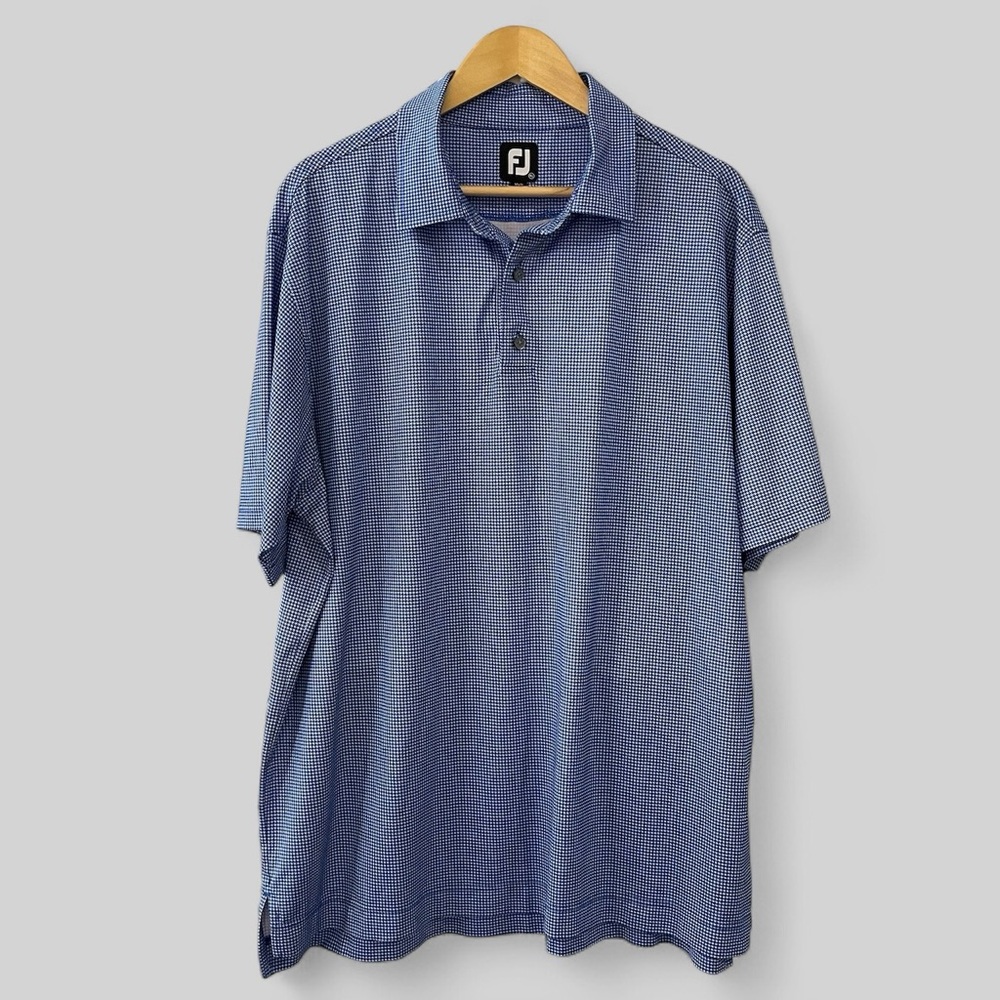 FootJoy FJ Polo Mens XL Blue White Houndstooth Short Sleeve Pullover Golf